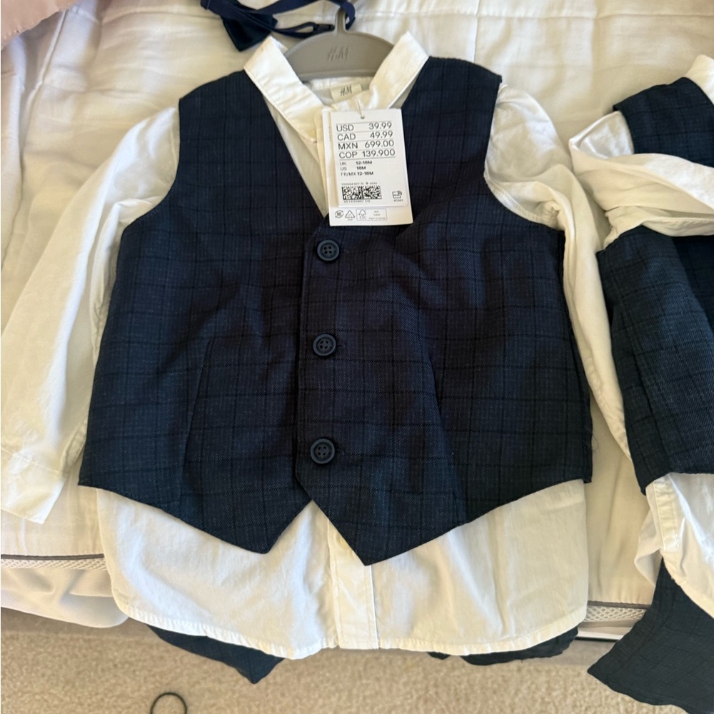 H&M Kids Dark Blue Vest and White Shirt Set